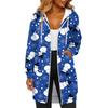 Women's Fashionable Christmas Printed Long Sleeved Drawstring Hooded Zipper Pocket Long Casual Sweatshirt Jacket