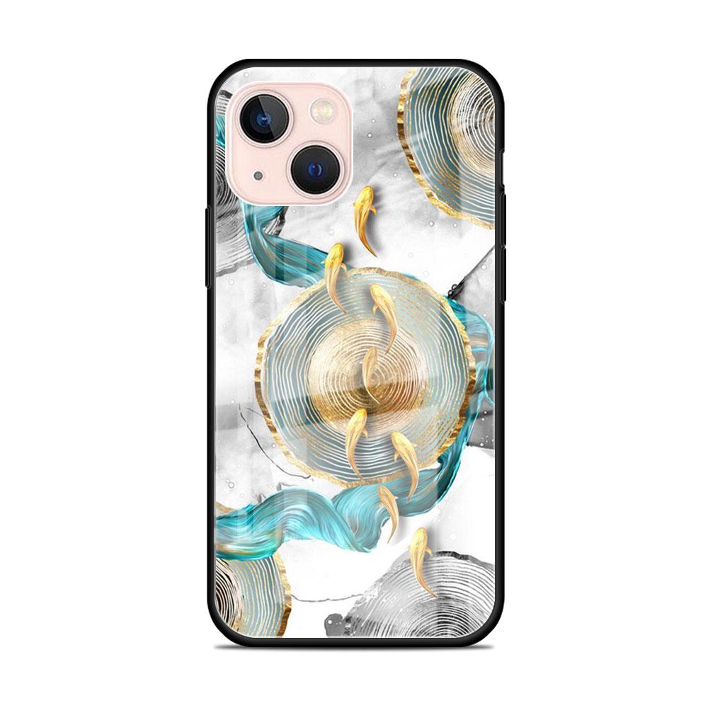 Glass Case For Apple iPhone 14 13 11 12 Pro 7 XR X XS Max 8 6 6s Plus SE 2022 13Pro Tempered Phone Tampa Ginkgo Gold Foil