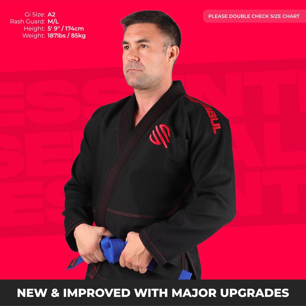 Sanabul Essentials V.2 Ultra-Lightweight BJJ Jiu-Jitsu Gi with Pre-Shrink Fabric (Black, A3)
