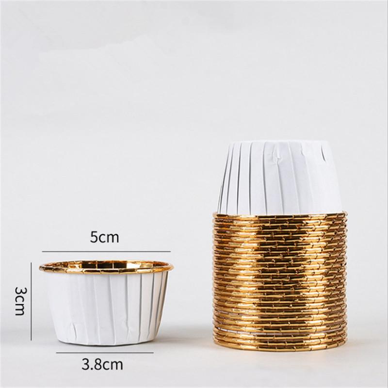 

50 шт. маленьких 3830 пленочных рулонных стаканчиков, термостойких для выпечки, держателей для кексов, двухсторонней алюминиевой фольги, бумаги для завивки белого золота