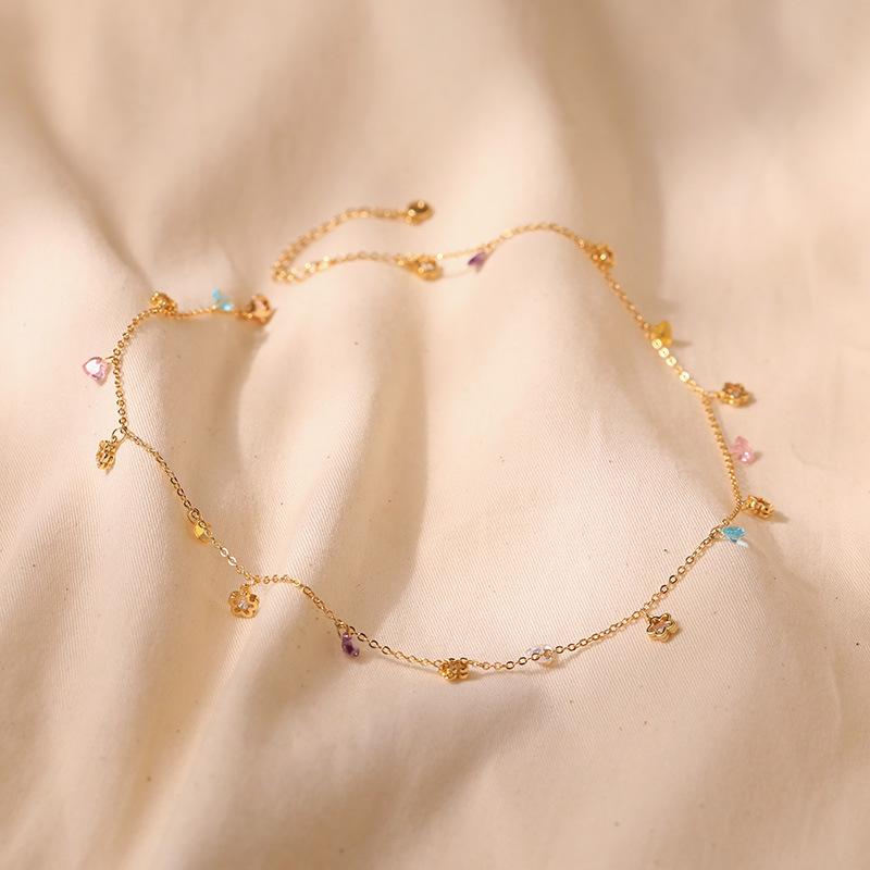 Women Light Luxury Ins Style Color Zircon Small Star Heart Pendant Necklace