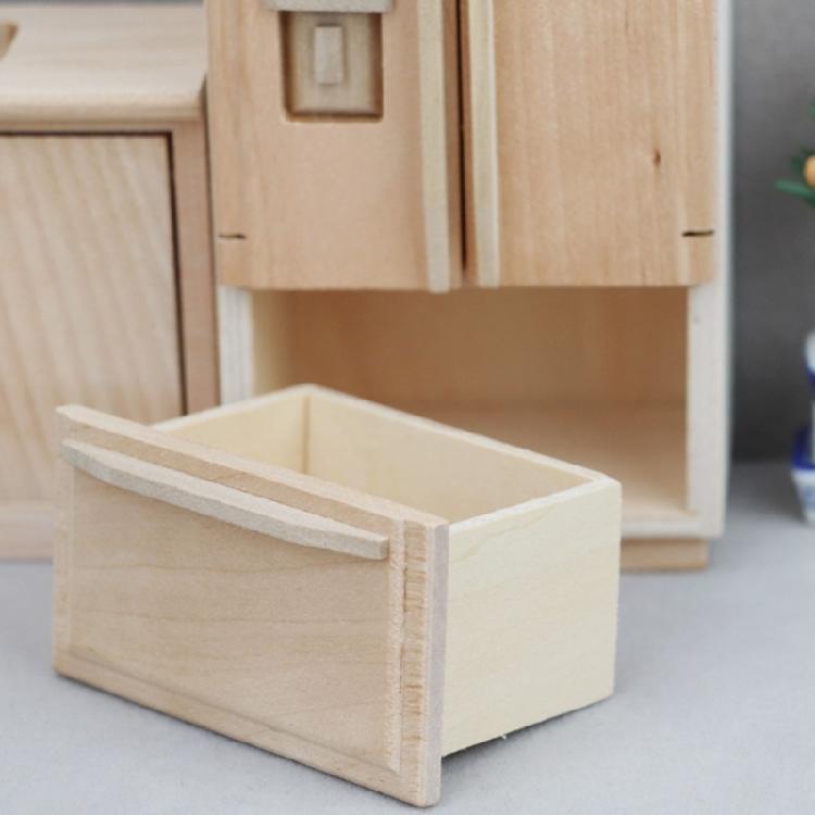 Miniatur-Holzkühlschrank Doppeltür Unbemalter Kühlschrank Möbel für Puppenhäuser Dekorationen Großartig für Sammler und Kinder