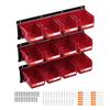 Wall Mounted Storage Bins, 12 Plastic Bins & 3 Metal Rails, Plastic Hanging Stackable Storage Bin for Screws, Nuts, Bolts, Nails, Hardware Tool
