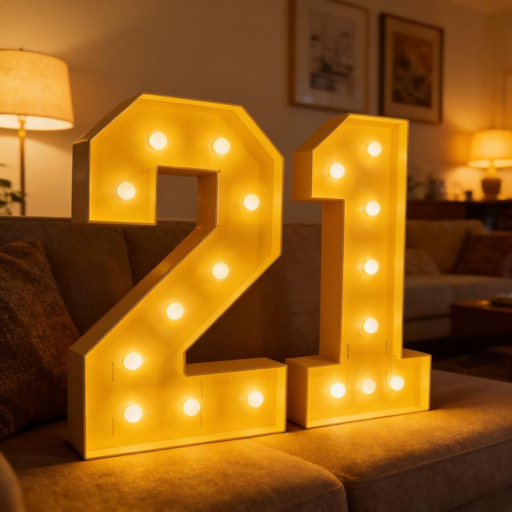 Light up Numbers,1Pc 73cm Marquee Numbers for 1st 16th 21st Birthday Party Decoration,fit for Anniversary Decor,Pre-Cut Foamboad with Yellow Lights