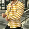 Men's Long Sleeved Shirt, Men's Retro Houndstooth Shirt, Black and White Contrasting Printed Fashionable Casual Men's Top