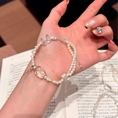 Natural Freshwater Pearl White Crystal Tassel Bracelet Women Elegant Minimalist Luxury Hand Jewelry