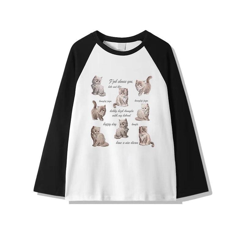 Spring Autumn Oversized T-shirts Youth Harajuku Cute Cartoon Print T Shirt Women Pullover Tshirt Long Sleeve Y2k Tops Streetwear