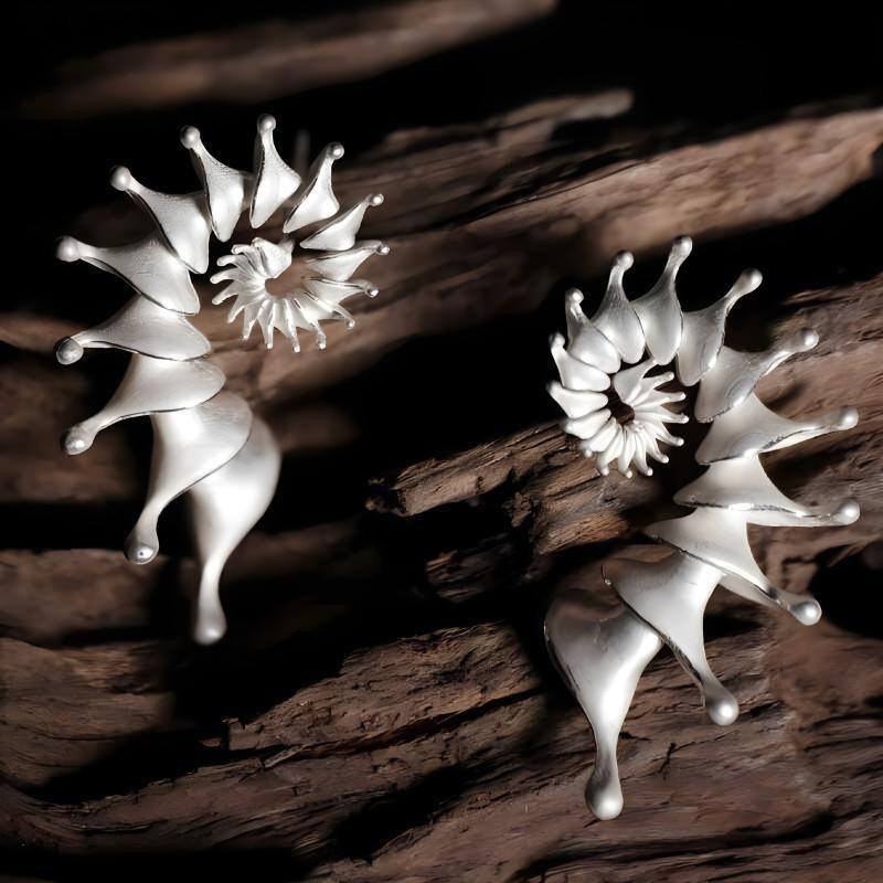 New Gothic Stereo Conch Personality Ancient Silver Stud Earrings for Men Women Hallowmas Punk Jewelry Vacation Accessory Gift