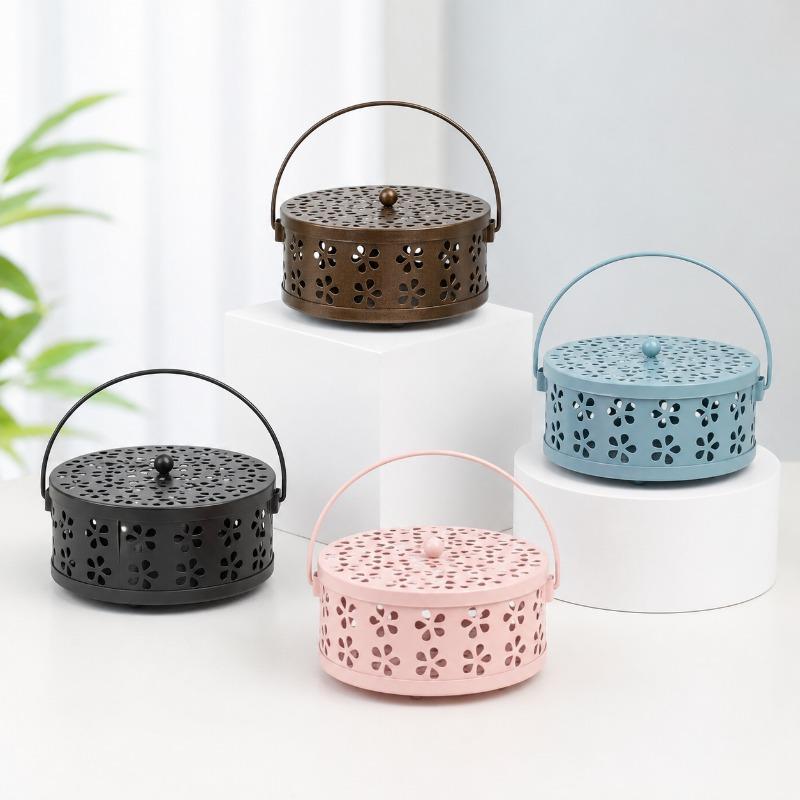 Plum Blossom Mosquito Coil Box Tray Fireproof Aromatherapy Stove Mosquito Coil Stove with Lid Anti-mosquito and Insect-proof