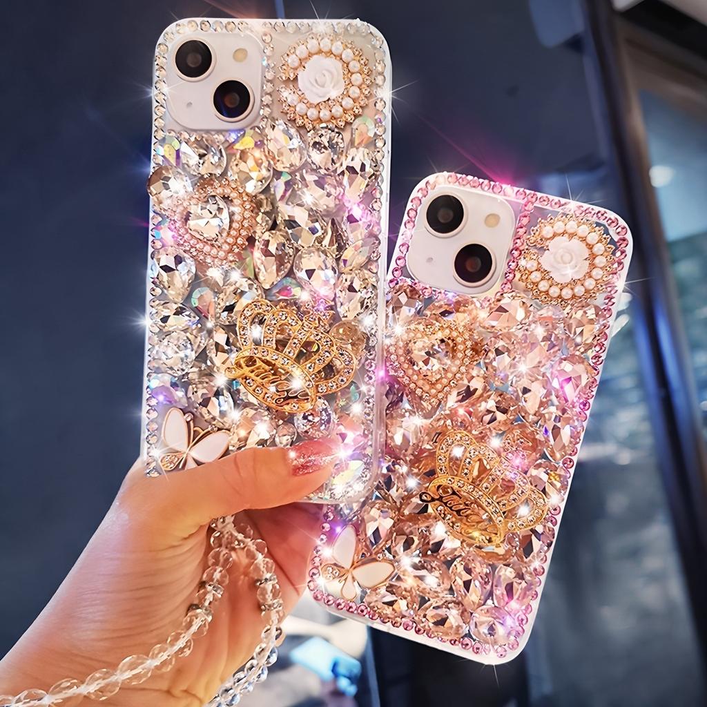 Glitter Strass Mobilskal För iPhone 17 16 15 14 13 12 11 Pro Max Air mini 16e 8 7 Plus X XS XR, Bling Kristall Krona Fjäril Pärla Blomma Design