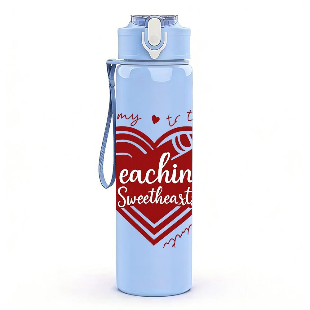 1PC Teaching Heart Vintage Letter 750ml Color Plastic Sports Water Bottle Leakproof Flip Straw Lid Suitable for Sports Office Home Use