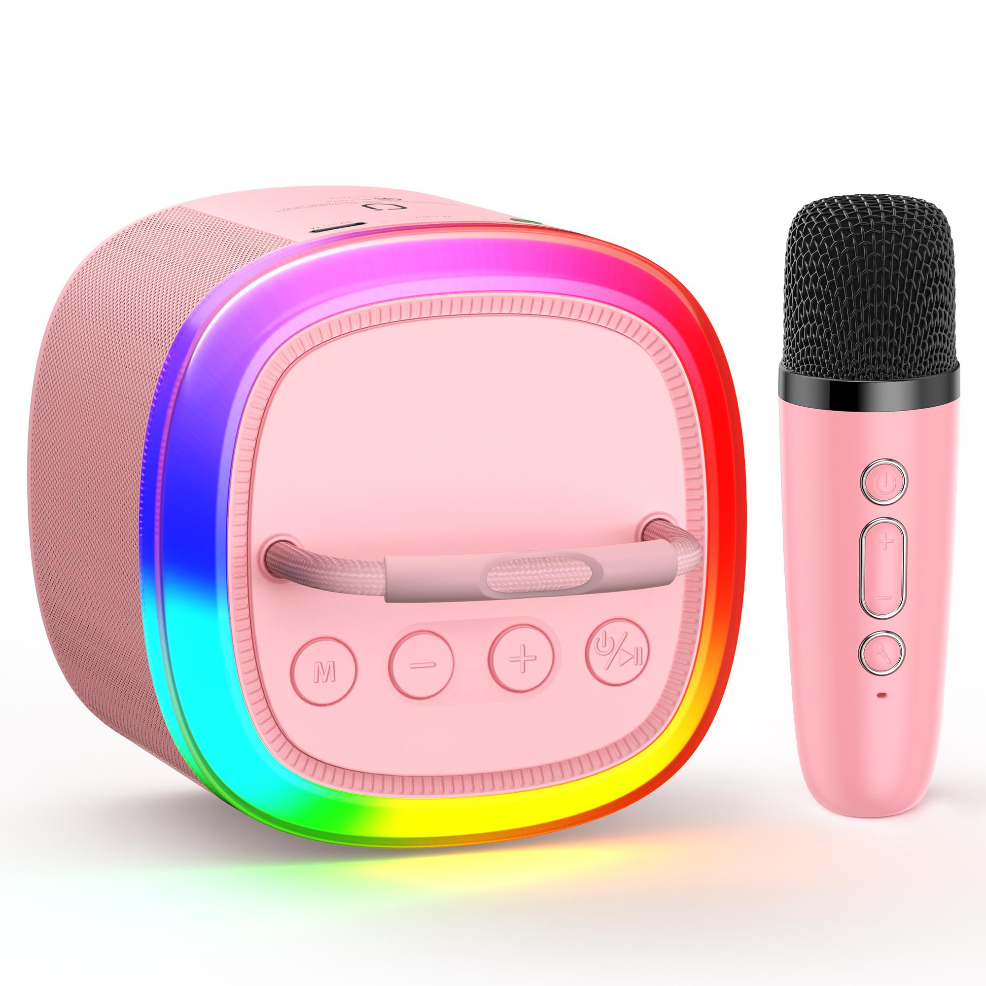 

Mini Karaoke Machine for Kids, Portable Bluetooth Karaoke Speaker Unpowered Cabinets with 1 Wireless Microphones and Party Lights for Adults(Pink)