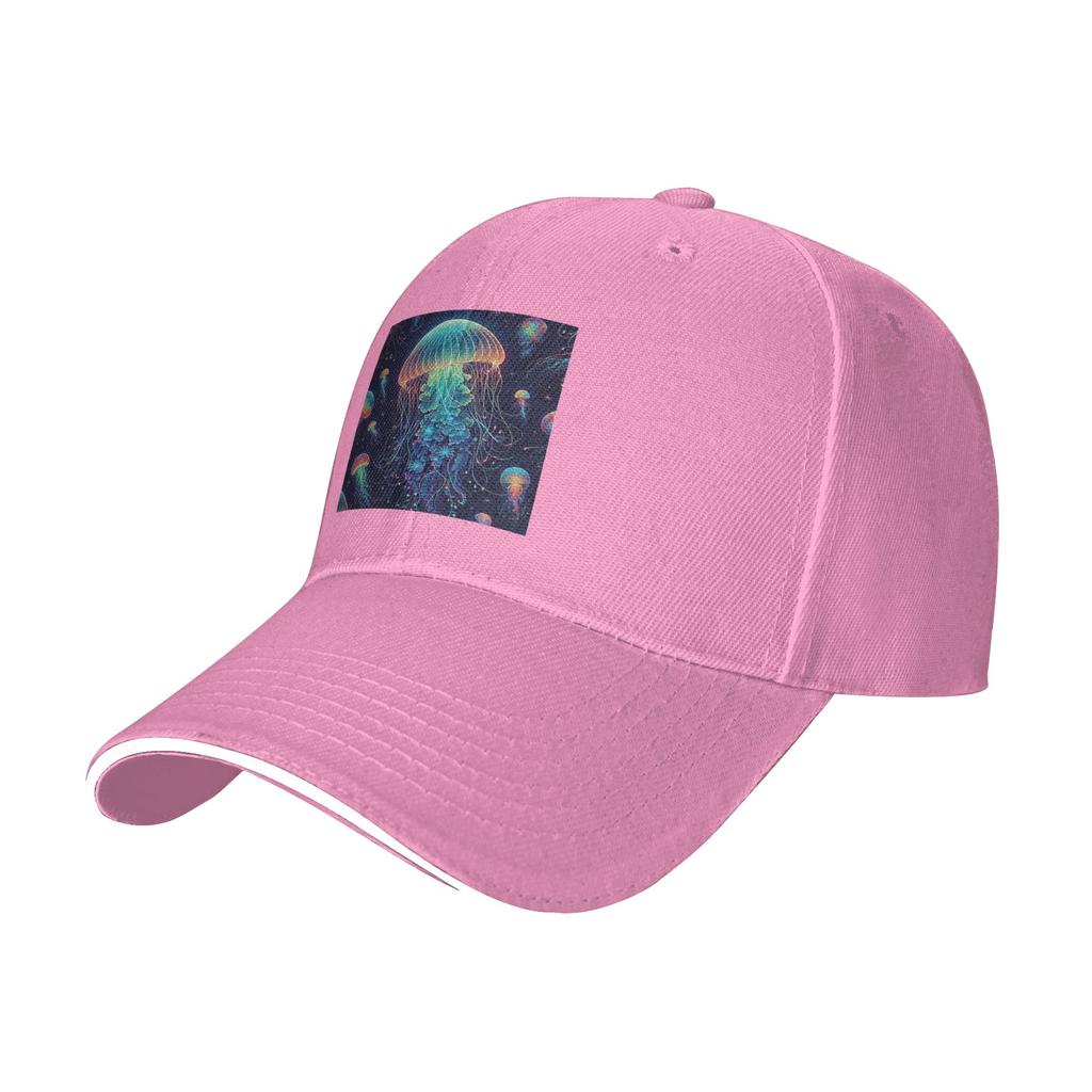 Luminescent Rainbow Jellyfish On Navy Blue Cap Baseball Caps Adjustable Hat Hip Hop Summer Unisex Baseball Hats Customizable