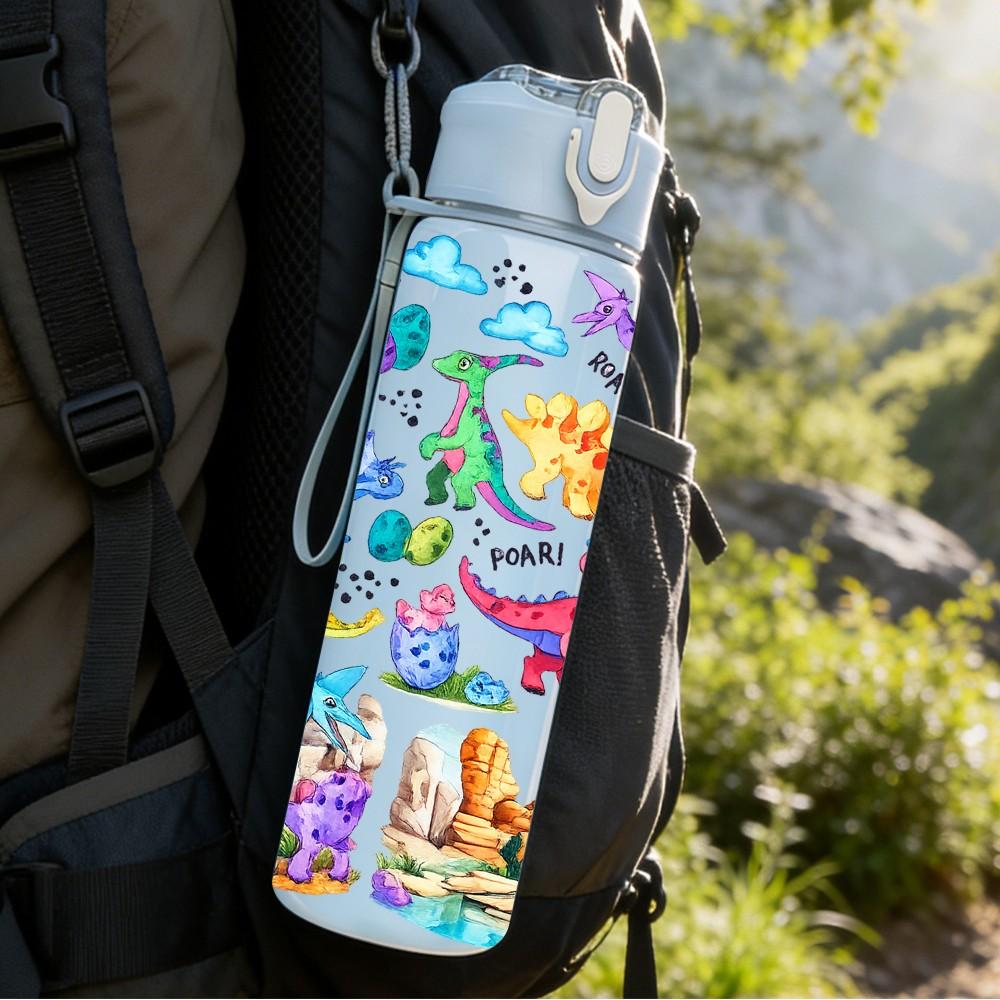 1PC Bright Doodle Abstract Graffiti Print 750ml Color Plastic Sports Water Bottle Leakproof Flip Straw Lid Suitable for Sports Office Home Use