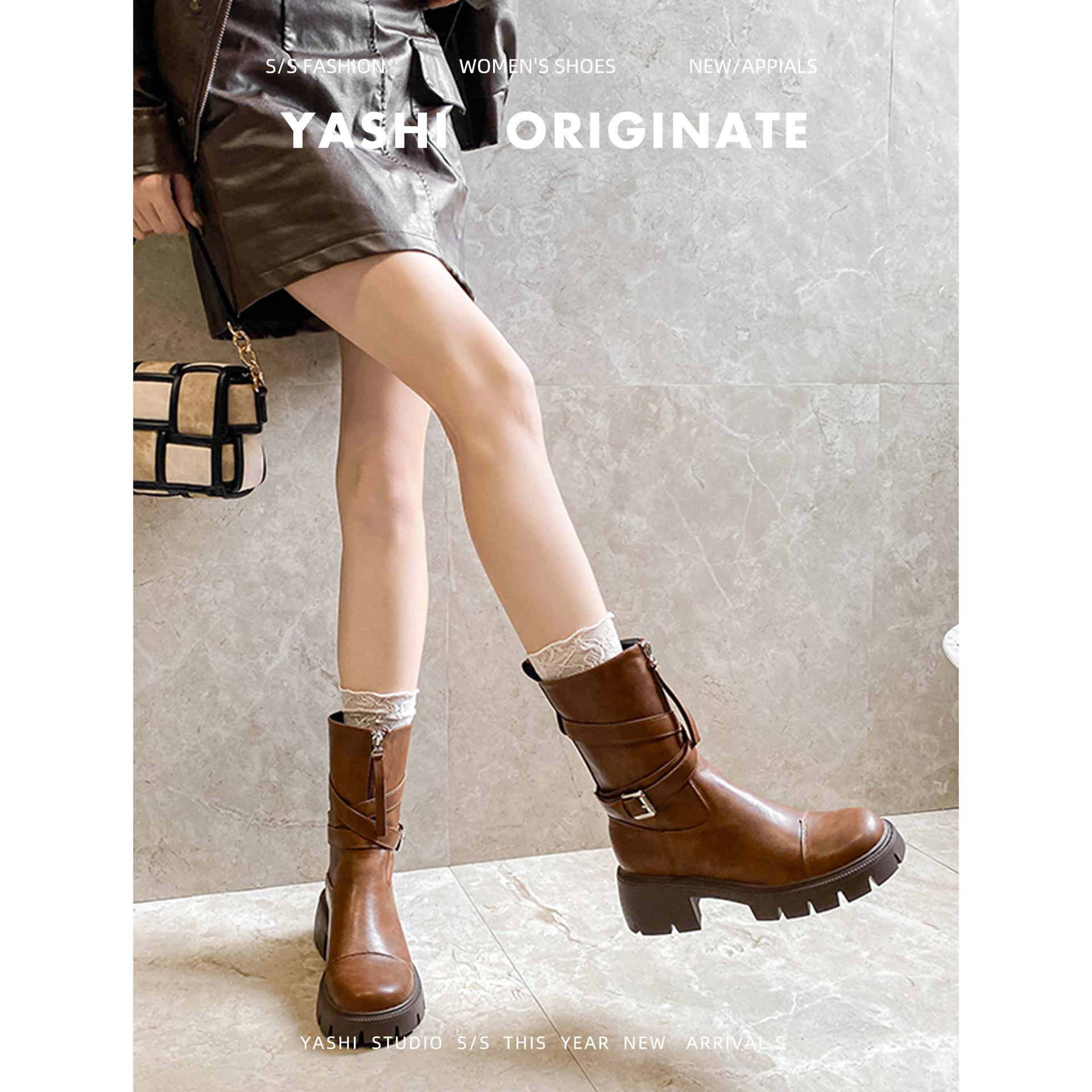 

Ретро круглый носок универсальные ботинки Мартина женские 2025 осень и зима взрыв толстая подошва толстый каблук Майяр средние ботинки короткие ботинки 40