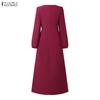 ZANZEA Women Muslim Casual Round Neck Long Sleeve Loose Dress