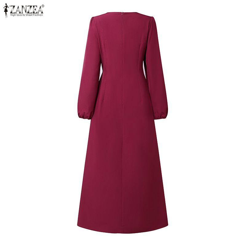 ZANZEA Women Muslim Casual Round Neck Long Sleeve Loose Dress