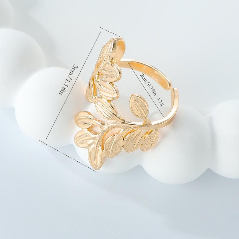 Women All Match Bohemian Style Leaf Shape Open Ring