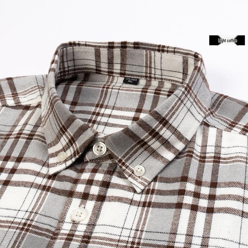 

Brand Men s Pure Cotton Brushed Plaid Long Sleeve Shirt - High-End, Versatile, Casual, Thick Style for Youth 40