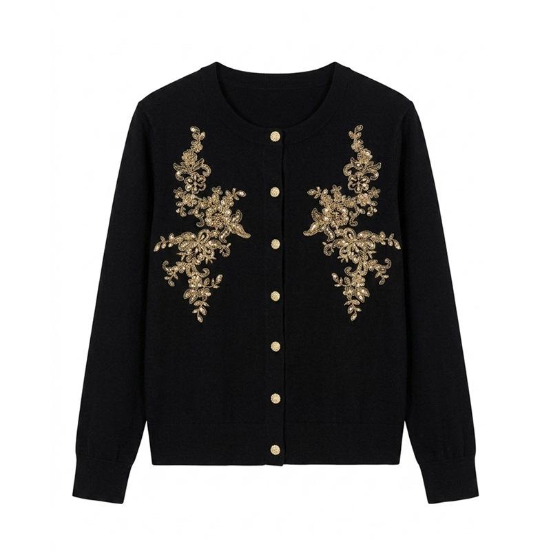 Autumn 2026 Women's Hand-Embroidered Beaded Wool Cardigan Sweater