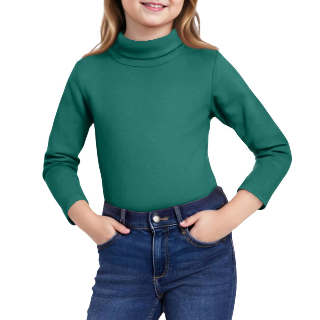 Girls Cute Tops Spring  High Neck Solid Long Sleeve Round Neck Top Party Birthday School Sweaters