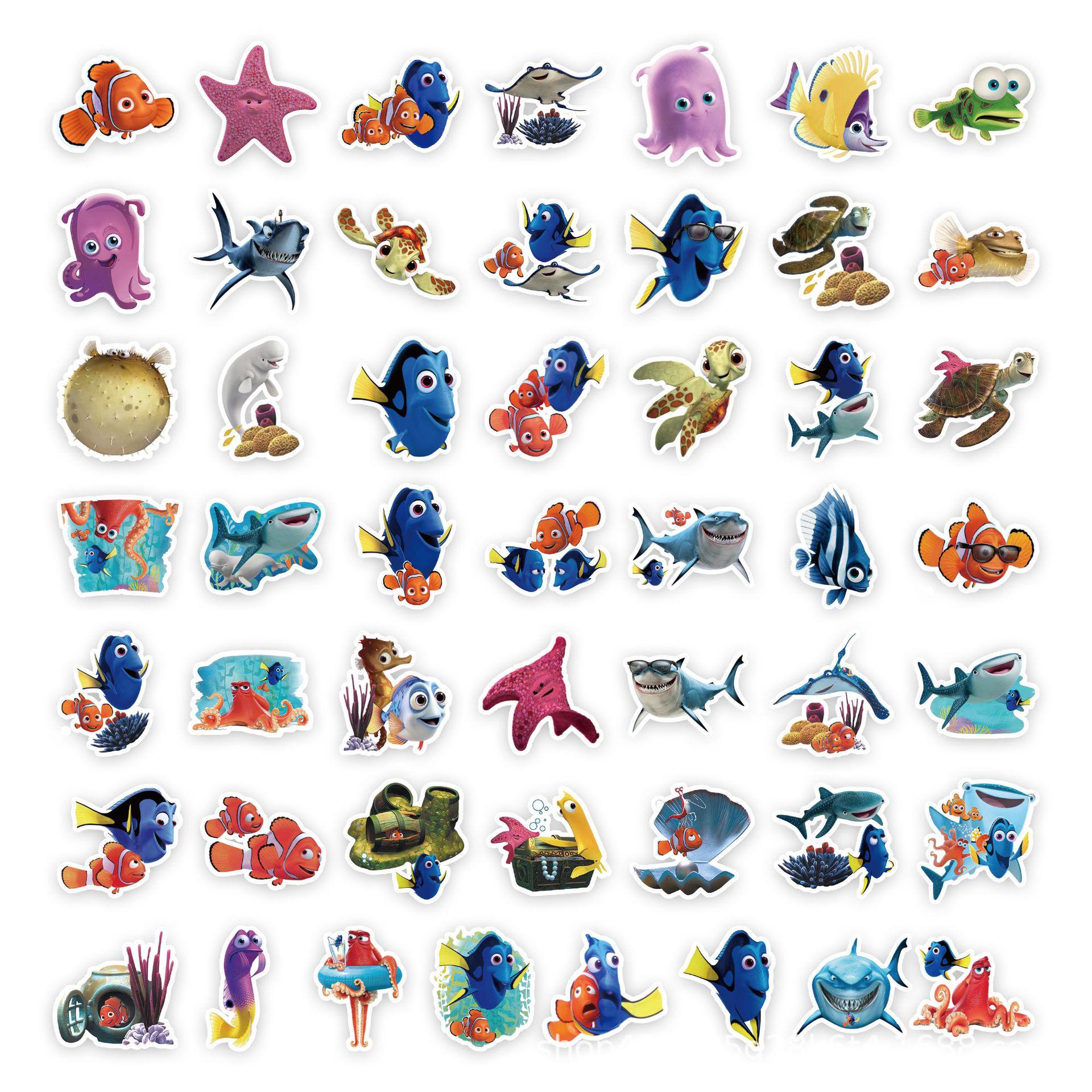 In Stock: 50 Finding Nemo Cartoon Stickers for Birthdays, Suitcases, Laptops, Cups, and Phones