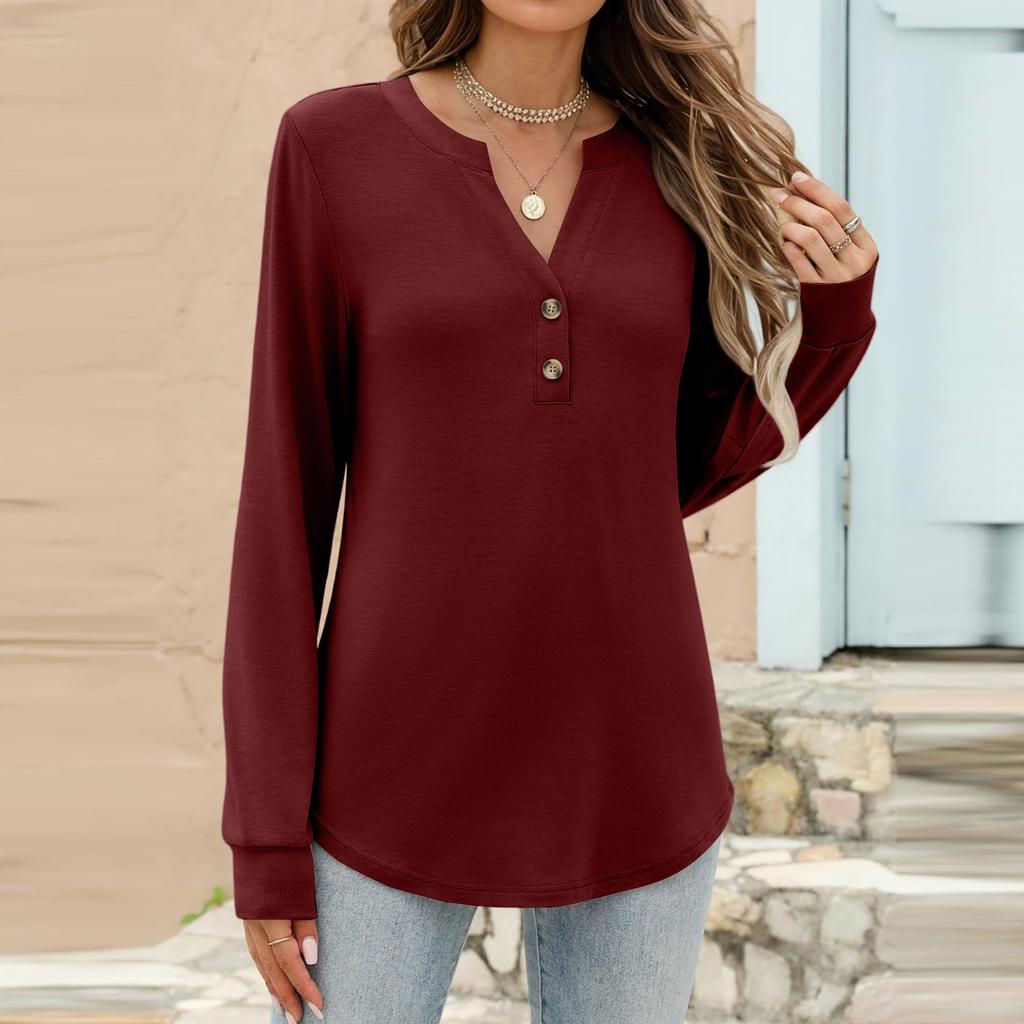 Women's Fashion Casual Color Long Sleeve T-shirt Pullover Top