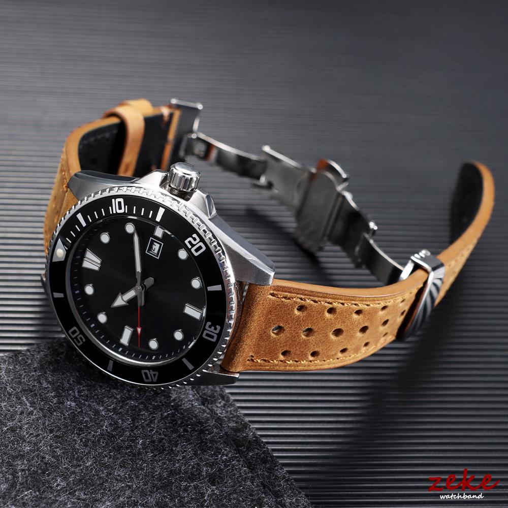 Quick Release Vintage Leather Watch Strap Stitching Cowhide Band for Omega 18/19/20/21/22/24mm Deployment Clasp Wrist Bracelet