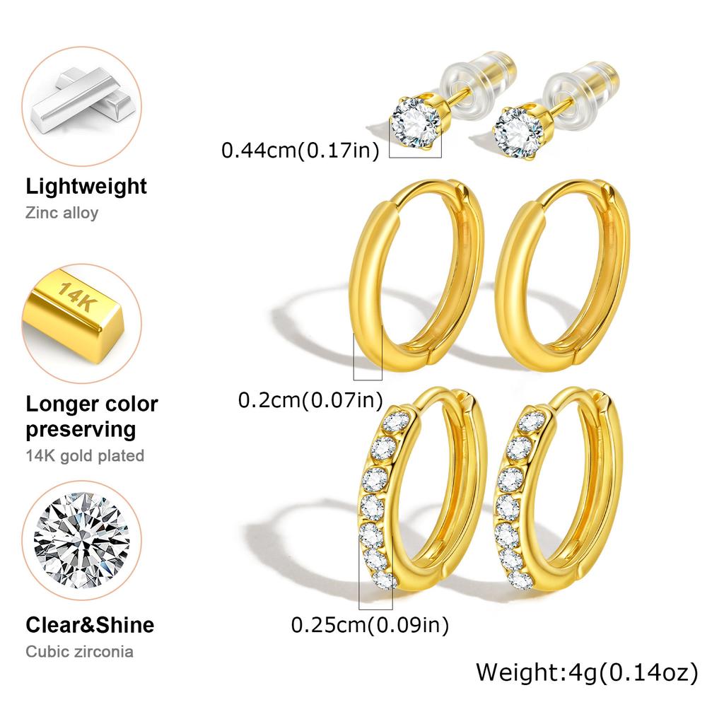 Cubic Zirconia Circle Hoop Earrings For Women, 3pcs Stack Set Earring, Cartilage Earring Multiple Piercing Jewelry