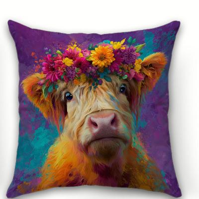 1/4pcs Boho Floral Highland Cow Throw Pillow Covers Farmhouse Animal Decorative Cushion Cases for Home Sofa room