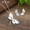 New enamel butterfly stud earrings pendant set, women's personalized high-end butterfly necklace