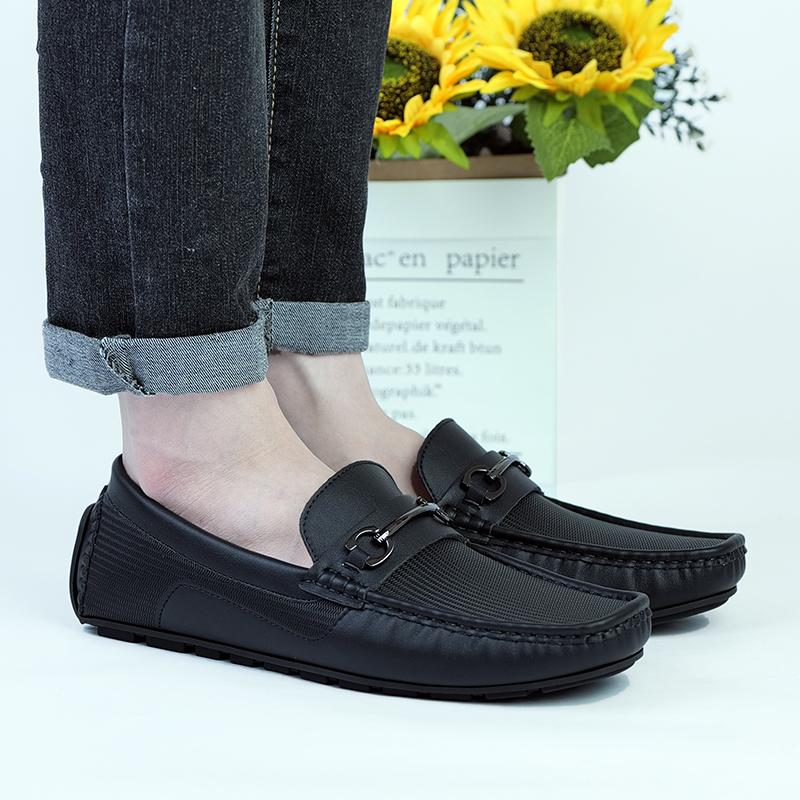 New Brand Design Luxury Highquality Decorative Buckle Men Comfortable Soft Flat Bottomed Square Head Driving Leisure Loafer Shoe
