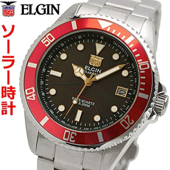 Elgin Solar Water Resistant to 20 Black Red Men's Diver's Watch, ATM, Dial, Bezel, FK1426S-R