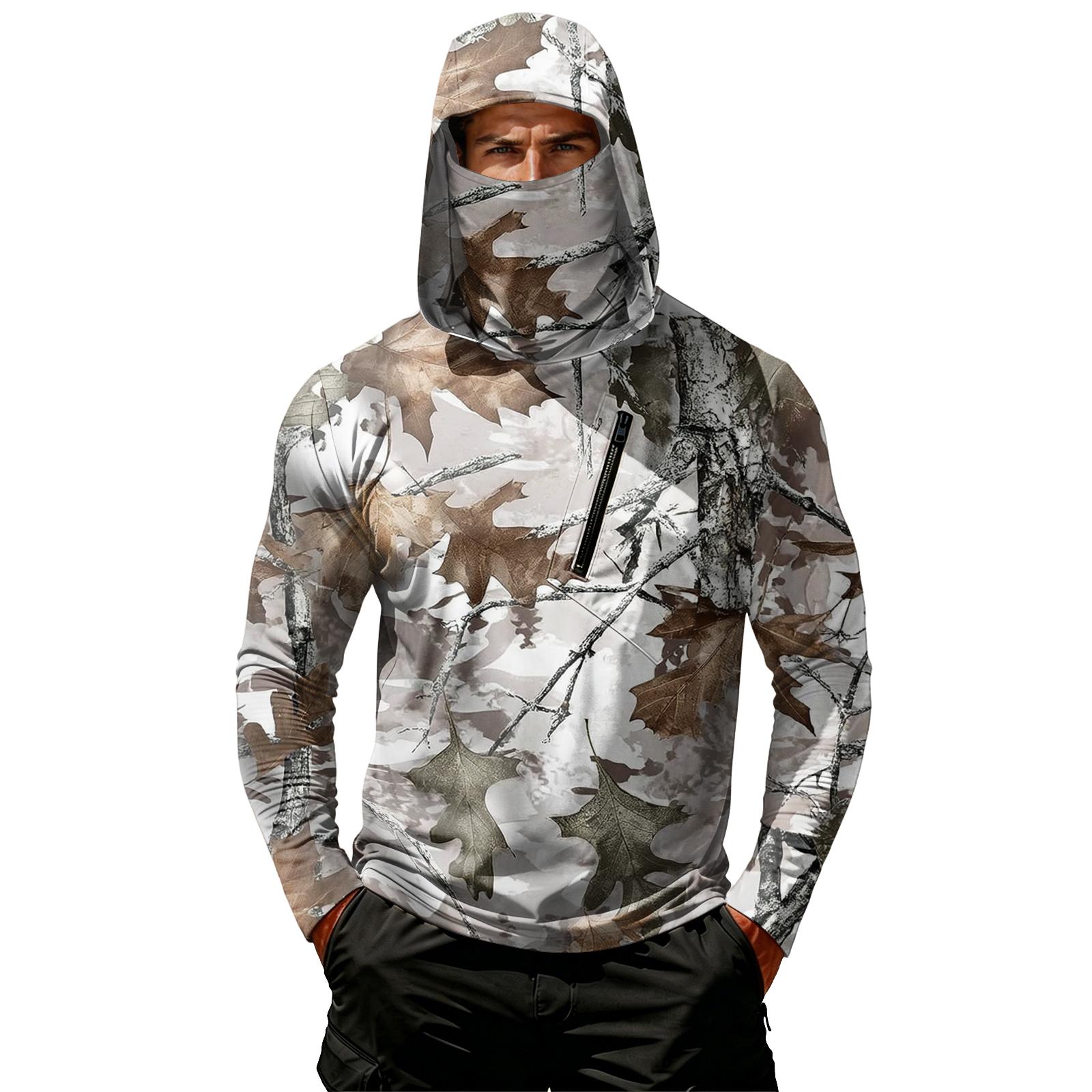 

Men s Casual Long Sleeve Hoodie Lightweight Sun Protection Jacket Leaf Camouflage Print Outdoor Sportswear with Hood and Zipper Pocket XXL