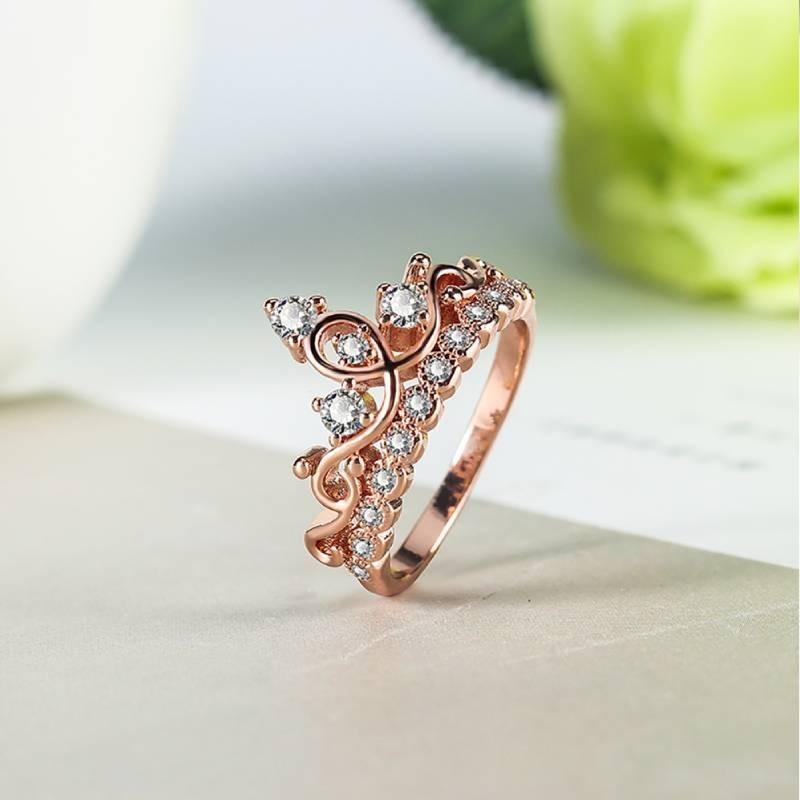 Elegant Rose Gold Plated Korean Crown Ring With Sparkling Gemstones For Women Fashion Jewelry