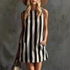 2026 new European and American fashion retro striped loose-sleeved round neck cotton sleeveless hemp mini women's dress