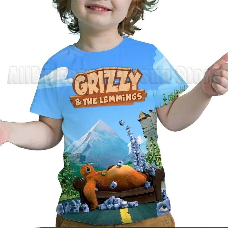 Camisetas con estampado 3D de Grizzy y los Lemmings para niños, camisetas de dibujos animados para niños y niñas, camisetas de Anime, camisetas de calle