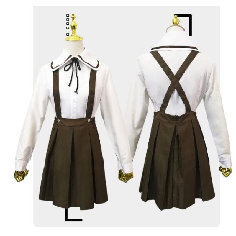 Danganronpa Chihiro Fujisaki Cosplay Kostým JK Uniforma Oblek Dlouhý Rukáv Hnědá Skládaná Sukně Set Dámský Halloweenský Kostým Outfit