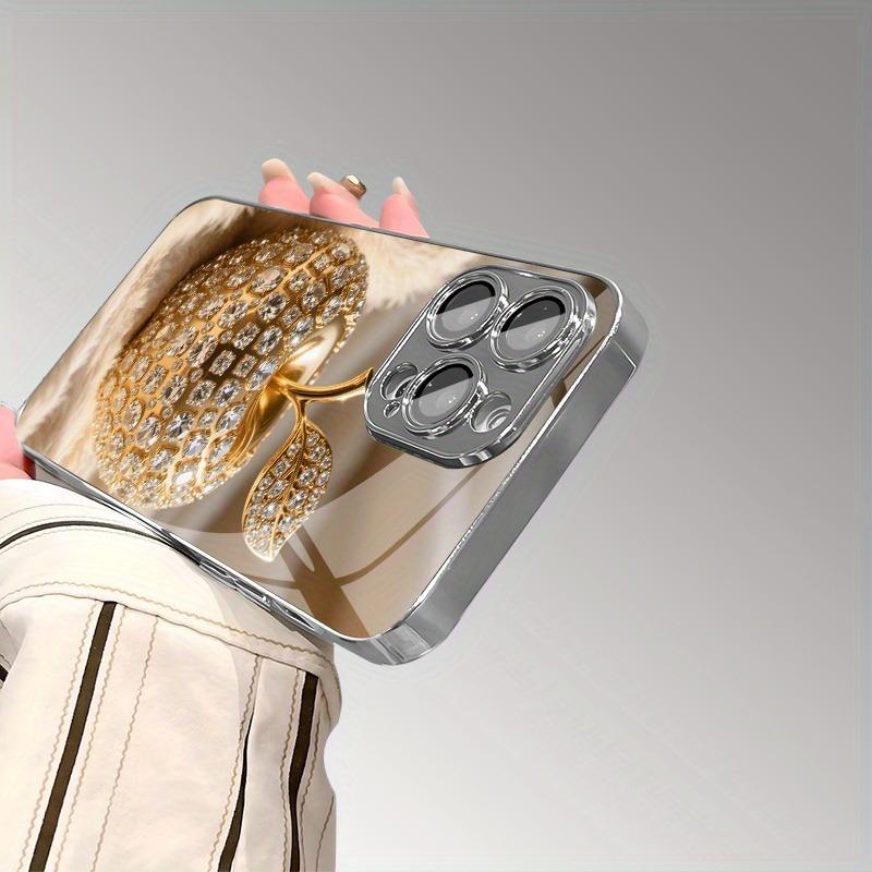 Luksusowy Złoty Diamentowy Etui na Telefon z Wzorem Jabłka, Posrebrzane Galwanicznie, do Samsung Galaxy S25 S24 S23 Ultra Plus FE