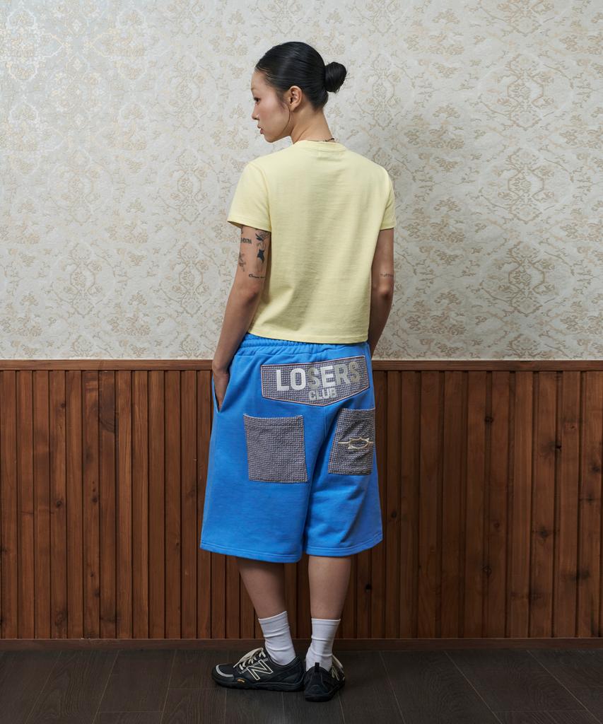 Lujeoseukeulleob [Jamaehwa] Pony Check Layered Bermuda Sweatpants Blue