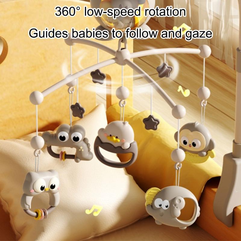 Infant Bedside Music Toy With Ceiling Light Show Auto Spin Mobile Built In Lullabies Wireless Remote For Newborns