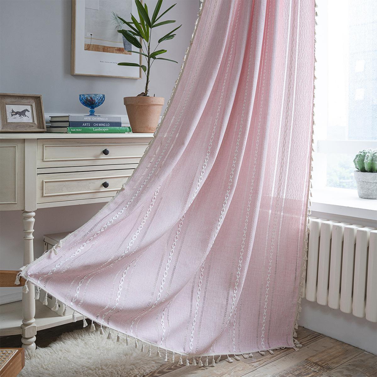 

Занавеска для эркера Зеленая контрастная цветная штора Полузатемняющая бахрома Вышитая дверная штора Спальня Сельская идиллия 132-45