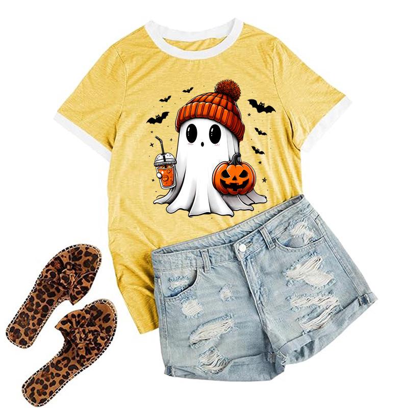 

Зарубежная праздничная футболка с коротким рукавом для Рождества и Хэллоуина - стиль Европы и Америки Triple Extra Large жёлтый