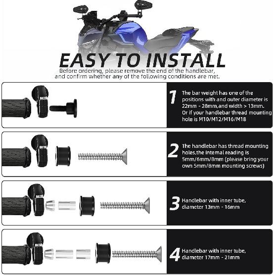 Motorcycle Mirrors For Handlebars, 7/8" Bar End Mirrors Include Mirror Plugs Compatible With Honda Grom MSX125 Z650 Z125 Pro Z750 Z800 MT-07 MT-03