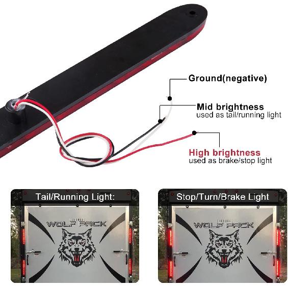 4Pcs 16 Inch Red 11 LED Trailer Tail Lights Bar Sealed Trailer Truck Car Stop Turn Tail Third 3rd Center Stop Brake Lights Bar Trailer Left Right