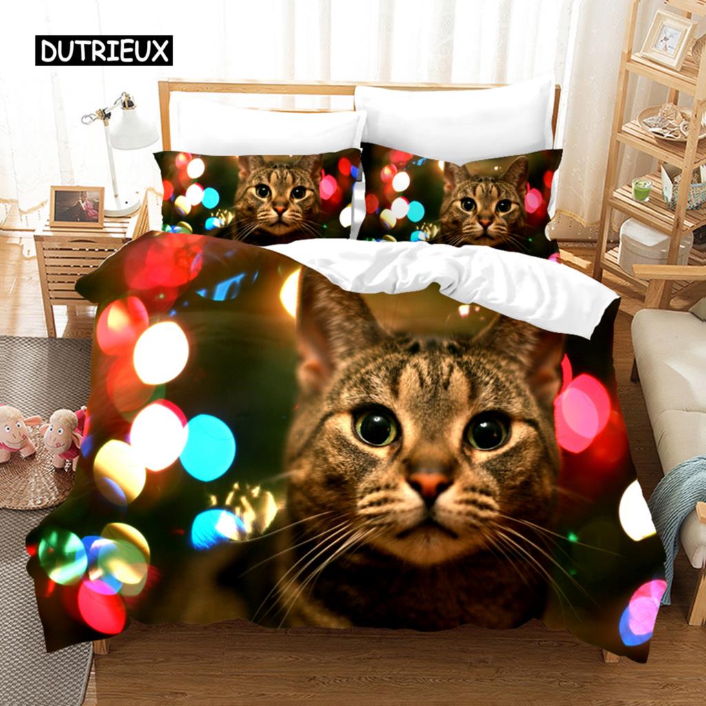 Duvet Cover 3D Cute Cat Dog Print Bedding Set Cute Duvet Cover Wild Animal Tribal Bed Cover Women Girls Kid Bedroom Decoration