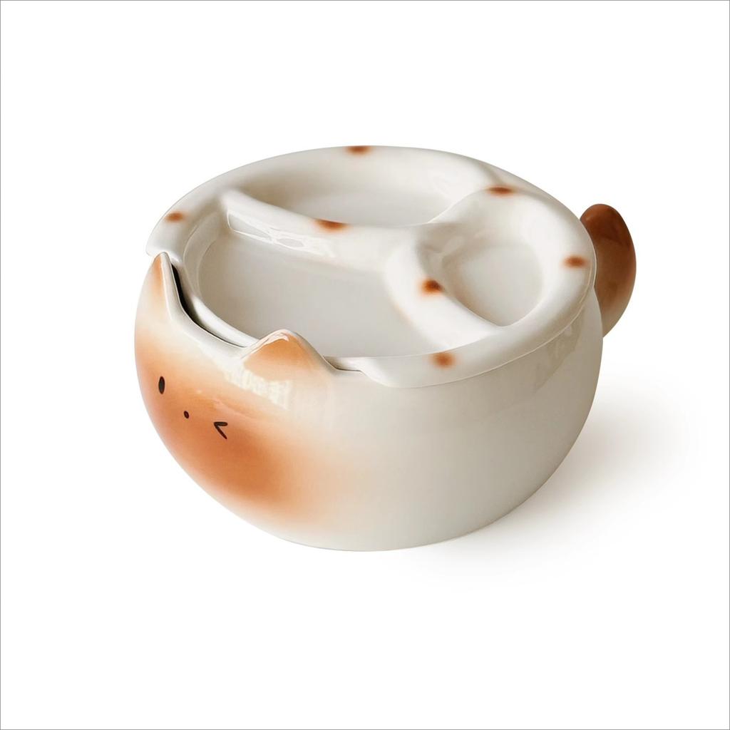 Cute Siamese Cat Noodle Bowl with Lid Ceramic Soup Salad Dip Dish for Home Dorm Breakfast