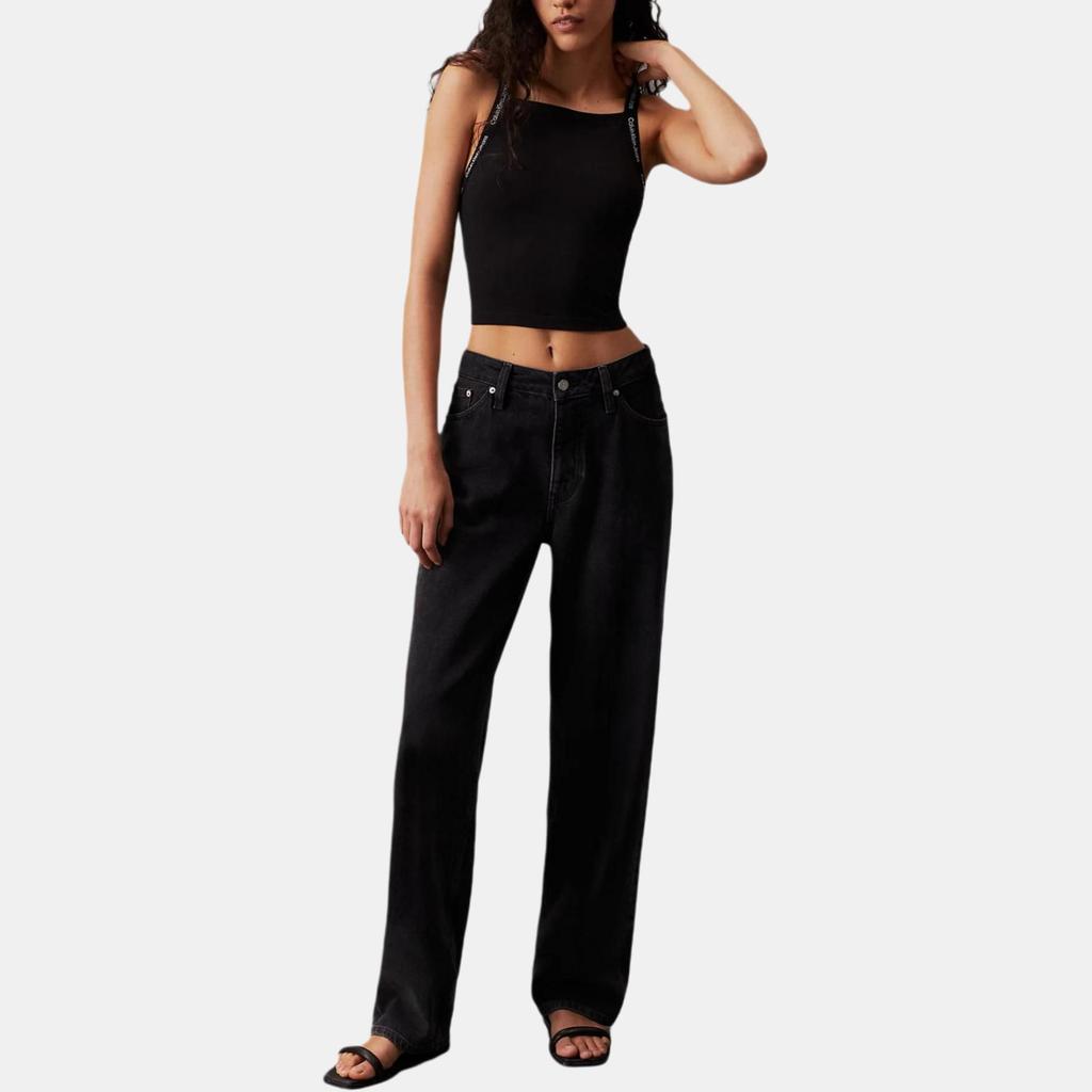 Calvin Klein Jeans Solid Color Cropped Fitted Square Neck Tank Top Women Tops Black J20J223110-BEH