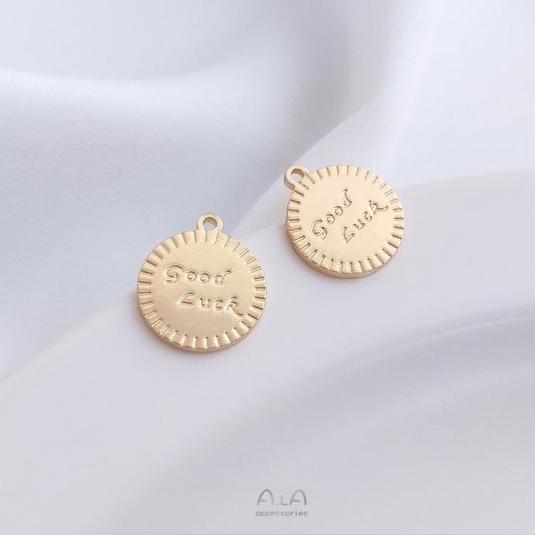 14K Gold-filled GoodLuck Pendant: Color-Preserving Round Tag for DIY Necklace, Bracelet, and Clavicle Chain