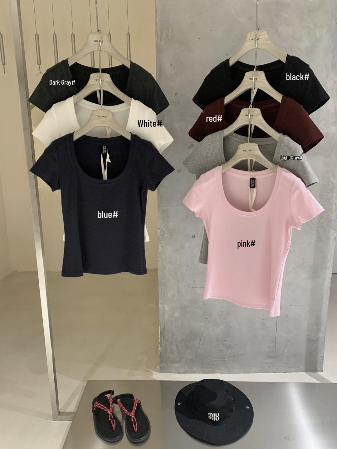 

Spring/Summer WGWE8712 U-Neck Short-Sleeve T-Shirt Medium розовый